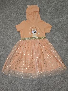 Bluey Bingo Hooded Tulle Costume Dress with Gold Stars
